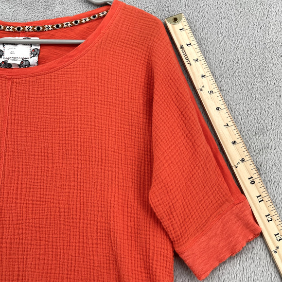 Anthropologie Postmark Top Womens Small Orange Crinkle Gauze Front Raw Edge Boho - Picture 7 of 11